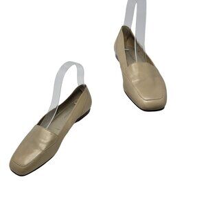 Vtg Worthington Linda Leather Loafers Sz 6.5‎ Brushed Gold Comfy Slip On Brazil